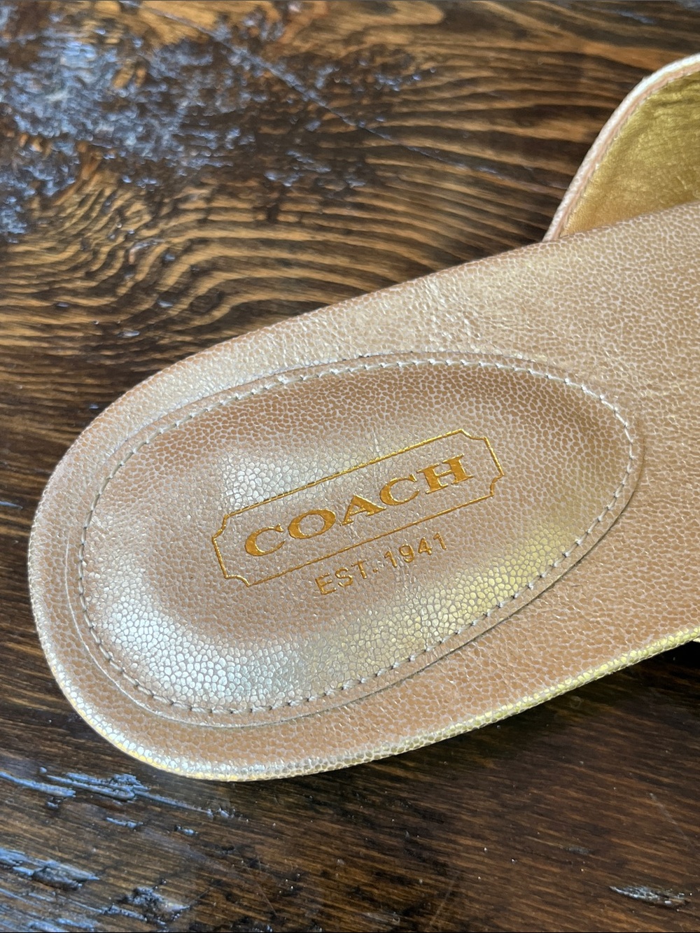 Coach Skye Metallic Champagne Gold Flower Thong Sandals - Picture 10 of 11